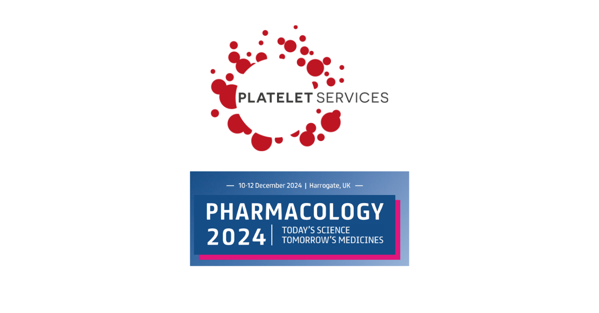 Platelet Services logo above Pharmacology 2024 logo on a white background